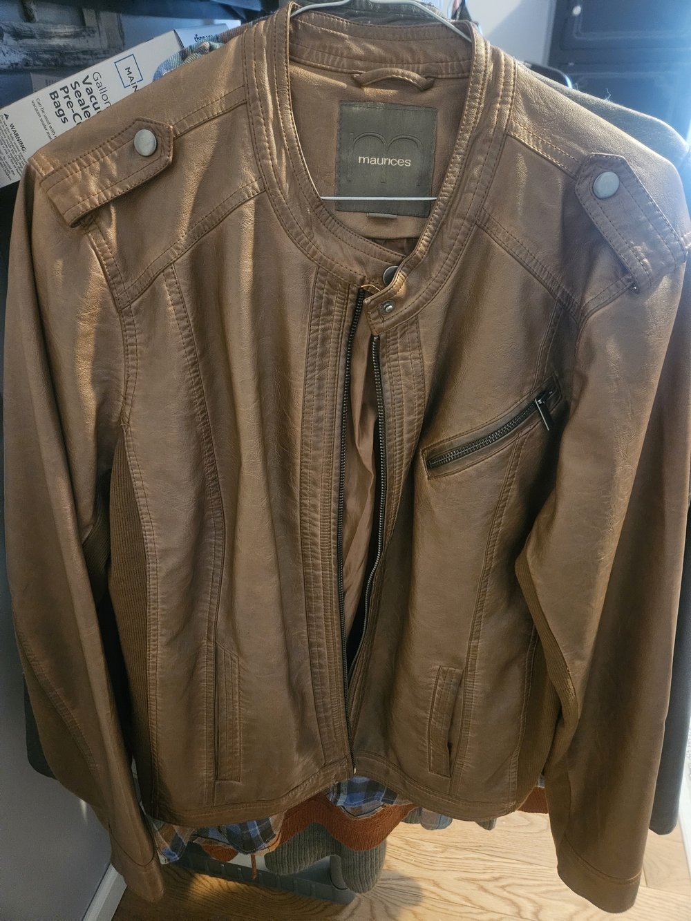 Maurices Women's Tan Faux Leather Moto Jacket